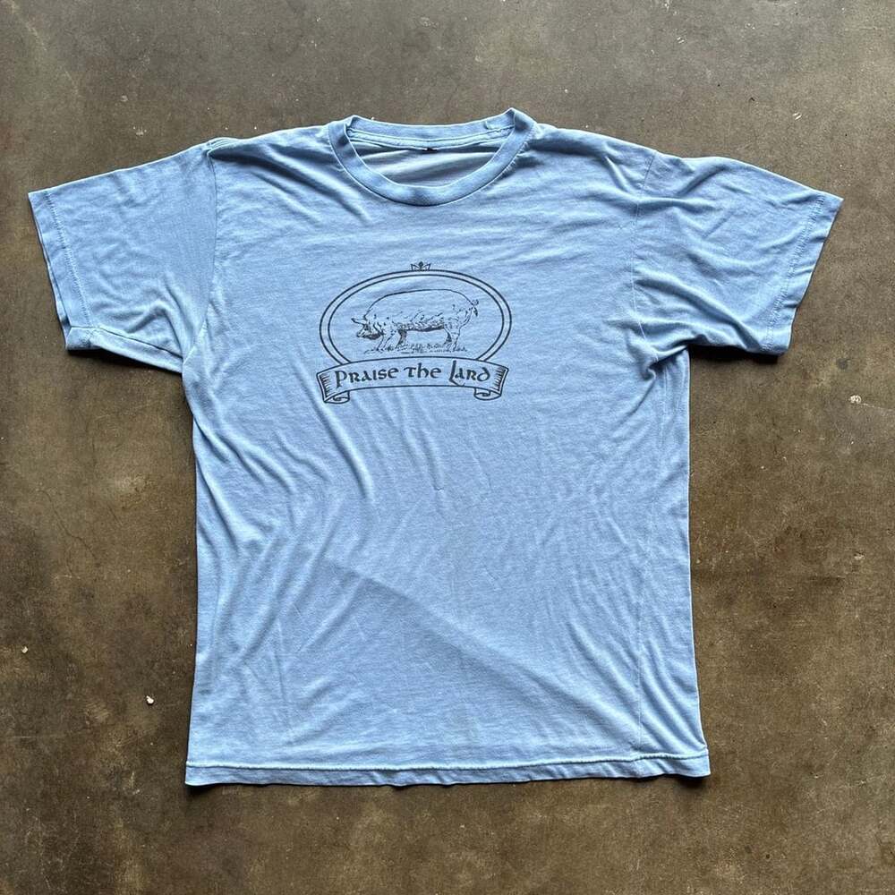 Y2K Pillbox Bat Co. Praise The Lard Graphic T-Shirt Blue